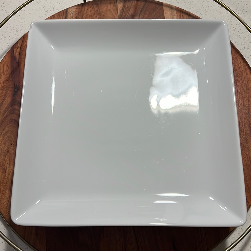 Square White Porcelain Coupe Dinner Plates. Set of 4